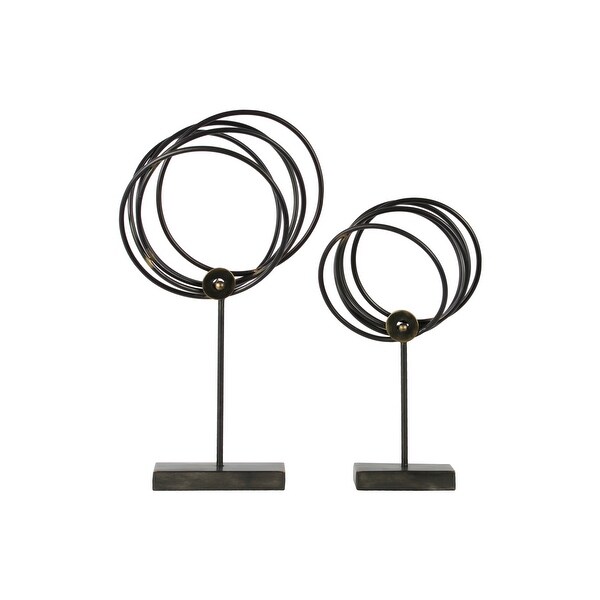 Metal Batch of Circles Tabletop Sculpture On Base, Set of 2, Gunmetal Gray