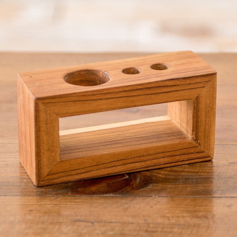 Novica Handmade Minimalist Plan Wood Toothbrush Holder - Brown