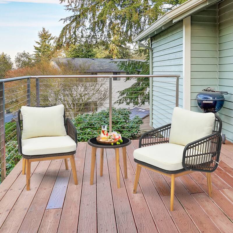 3PCS Patio Furniture Set w/ Cushioned Chairs Tempered Glass Side Table