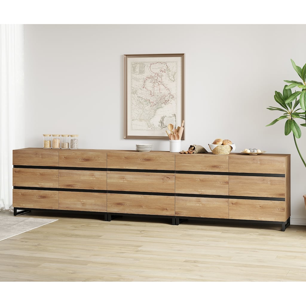 WAMPAT Dresser with Glass Doors, 3 in 1 Modern Chest of Drawers with Adjustable Shelves for Bedroom