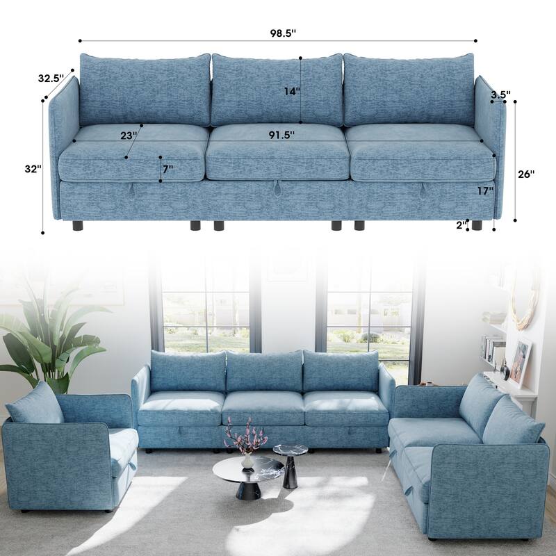 1+2+3 Seat Modular Sectional Sofa Set with Storage Seat