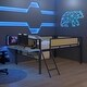 preview thumbnail 2 of 16, Black+Natural Full Size Metal Loft Bed with Rectangular Desk, LED lights, Storage Shelves and Hanging Storage Compartments