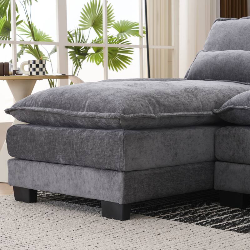 Chenille U-shaped Sectional Sofa with Double Chaise Lounge, Storage Console, Built-in USB Ports, Cup Holders and Armrest Pillows
