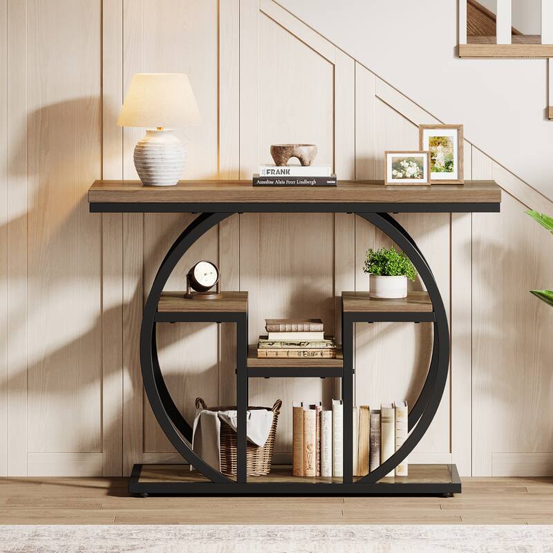 41.3" Console Sofa Table with Storage Shelves, 4-Tier Wood Accent Table for Entryway, Living Room, Hallway, Foyer