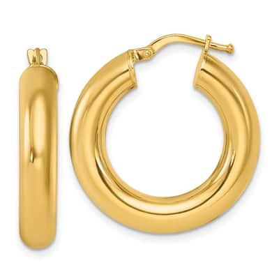 Curata 14k Yellow Gold Polished Round Tube Hoop Earrings - 26.6x25.2mm