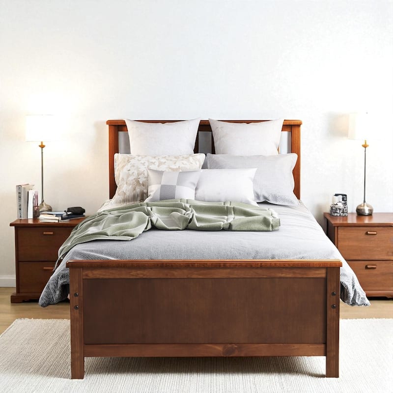 Twin Size Wood Platform Bed with Headboard, Footboard, Solid Slats Support and Classic Frame