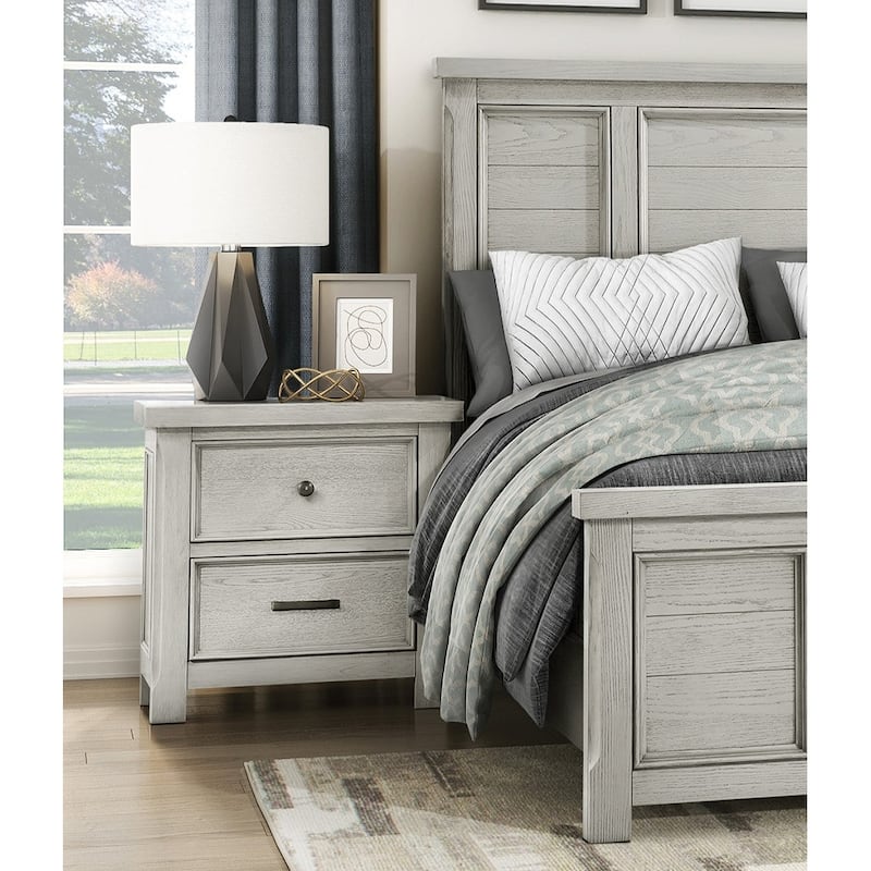 Classic Bedroom Sets Light Gray Finish Bed Dresser Mirror Nightstand Chest Wooden Furniture