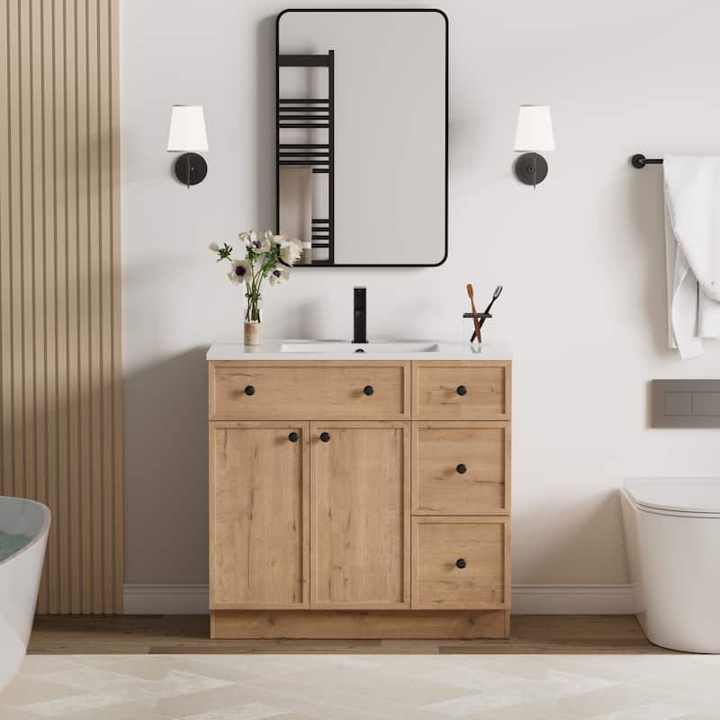 36"/48"/60"/72" Bathroom Vanity Set with Sink & Faucet - 36" - 36"-Oak
