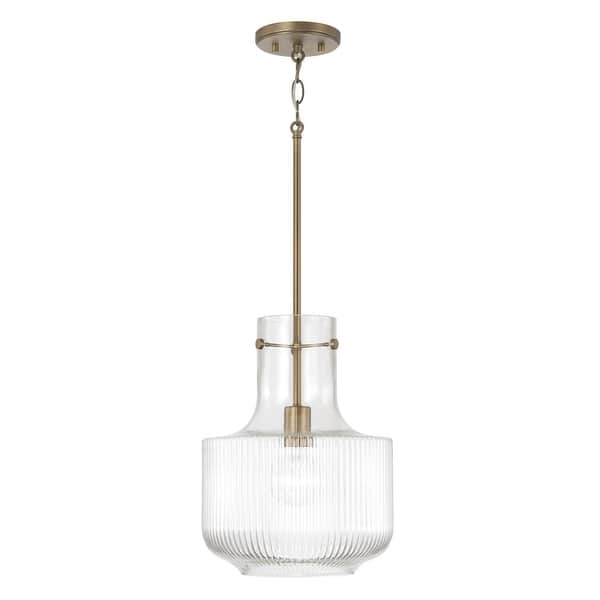 slide 2 of 12, Nyla 1-light Pendant w/ Clear Fluted Glass Aged Brass