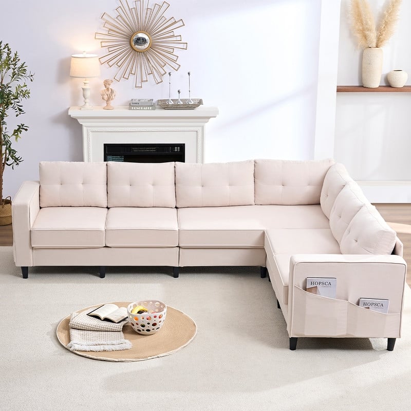 Mixoy 108"Snowflake Velvet Oversized Modular Sectional Sofa,L-Shaped Sectional Sofas with Side Pocket,Large 6 Seater Corner Sofa