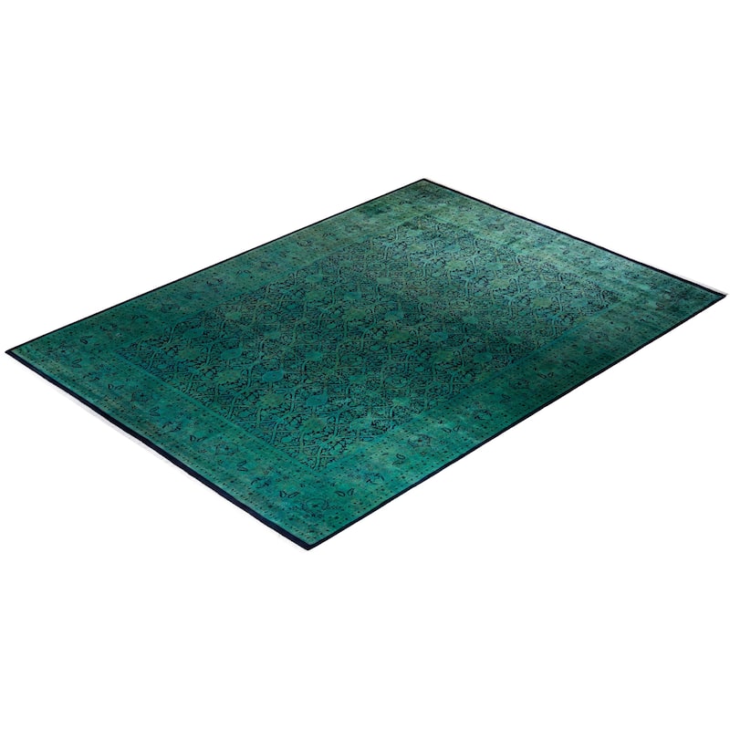 Overton Hand Knotted Wool Vintage Inspired Modern Contemporary Overdyed Green Area Rug - 10' 1" x 13' 10"