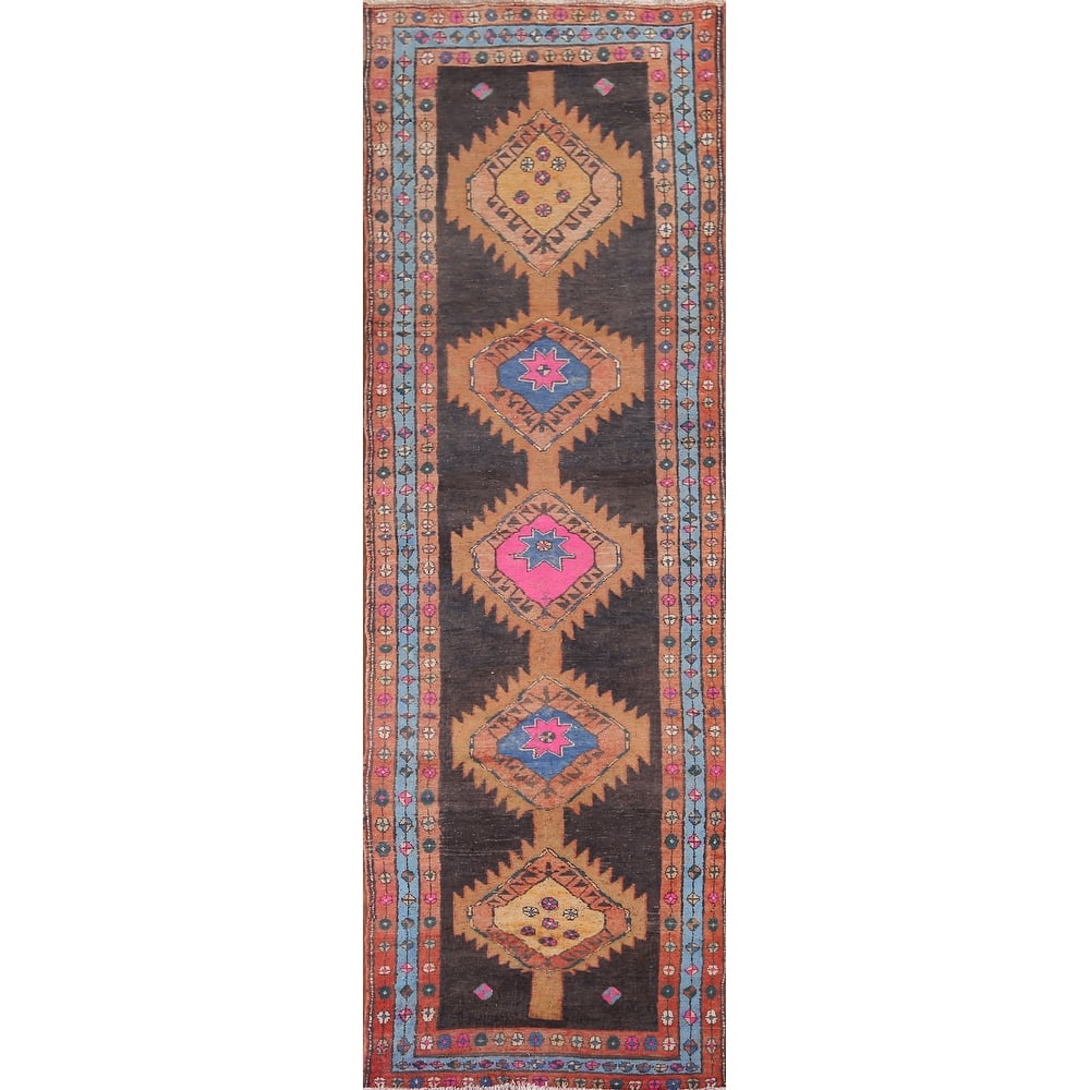 Ardebil Persian Vintage Runner Rug Hand-Knotted Wool Carpet - 3'6" x 13'0"