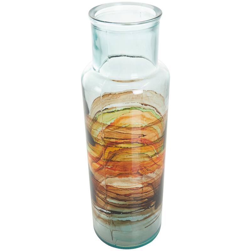 Clear Recycled Glass Abstract Vase with Swirled Colored Glass Bands