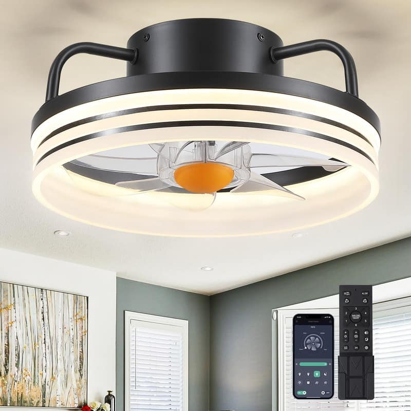 Low Profile Ceiling Fan with Light - Modern Flush Mount Ceiling Fan