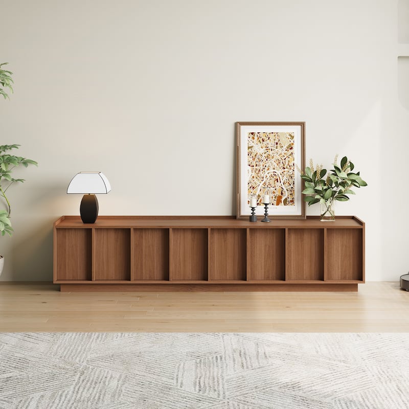 78.74" Modern TV Stands with Brown Wood Grain,Mid Century Media Console With 4 Cabinets