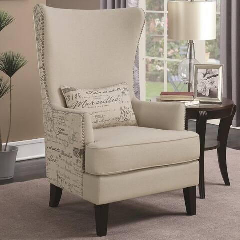 Modern French Script Design Curved High Back Accent Chair with Nailhead Trim