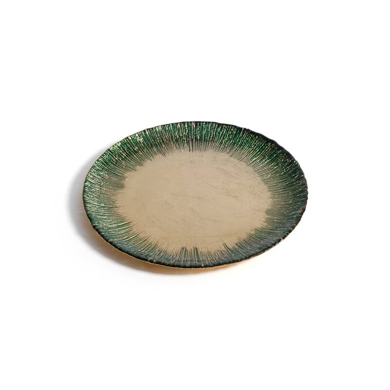 Celestial Rim Glass Dessert Plates, Set of 6 - Gold & Green