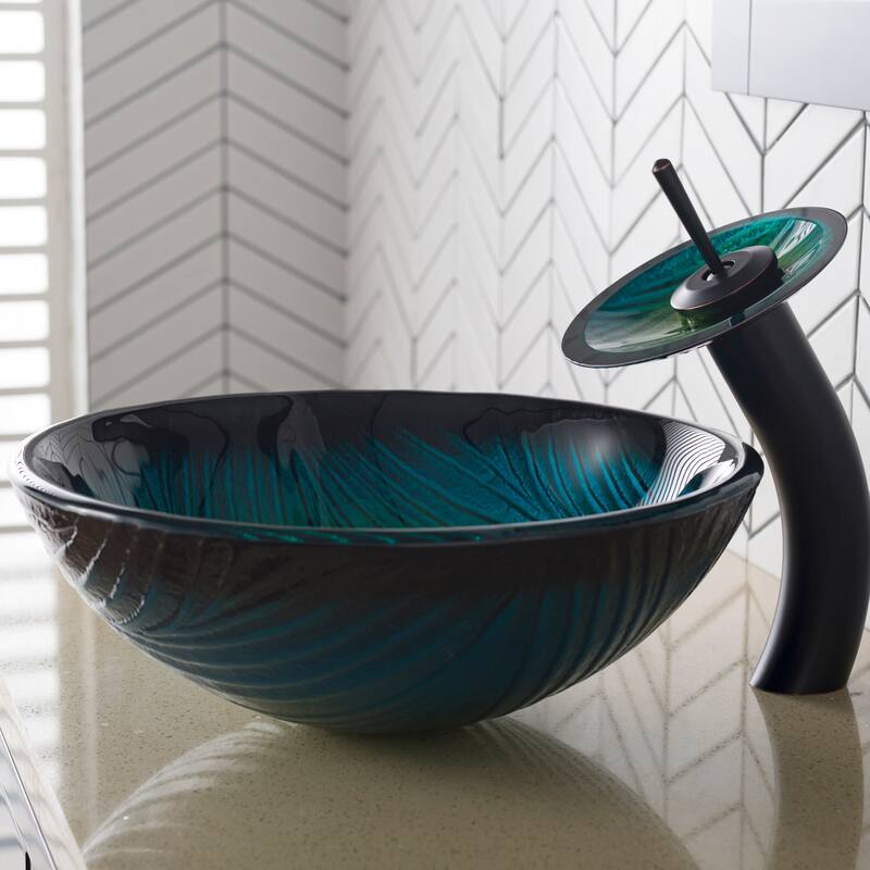 Kraus Bathroom Combo - 17" Nei Glass Vessel Bathroom Sink with Vessel