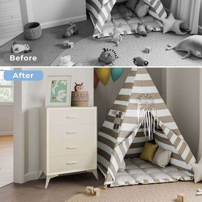 Metal-Framed Fabric Storage Dresser Cabinet with Drawer