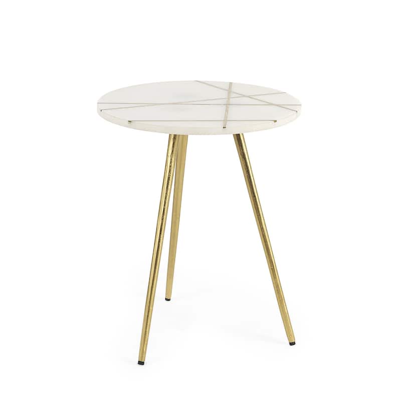 HomeRoots 16" White and Gold Stone and Metal Tray Table - 16.00 in. x 19.00 in. x 16.00 in.