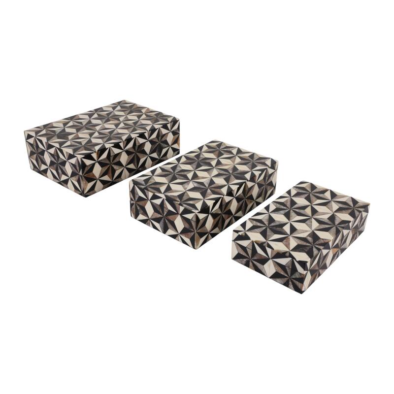 Polyresin Wood Storage Box Casual (Set of 3) - 4" Ivory/Black - 12" x 8" x 3.5"