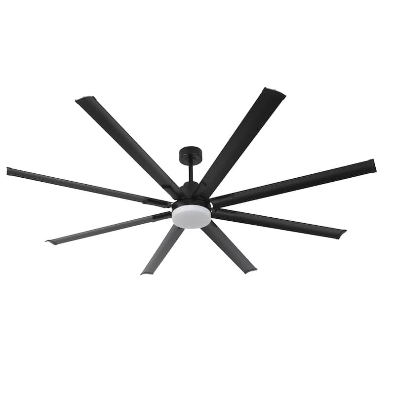 Vaczon 84" Industrial Black Aluminum Large Smart Ceiling Fan with Light and APP Control