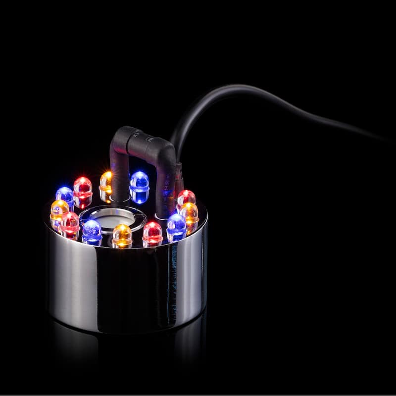 Alpine Corporation Single Jet Pond Fogger with Floating Ring and 12 LED Lights with Transformer Outdoor Decor Accessory