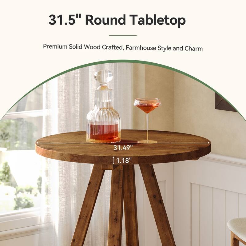 Solid Wood Bar Table, 31.5" Round Pub Bistro Table Small Dining Table