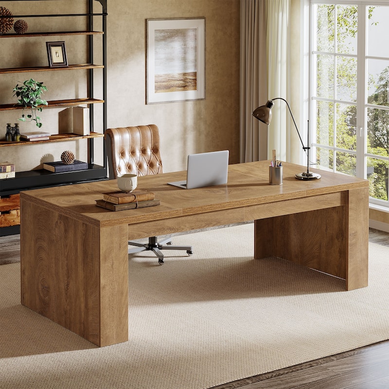 70.9-Inch Wooden Computer Desk, Large Farmhouse Executive Office Desk - Brown