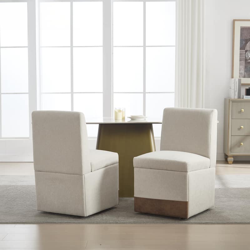360 Degree Swivel Dining Chairs Set of 2 Swivel Dining Room Chairs Kitchen Chairs Casters & Storage Comfy Modern Rolling Chair