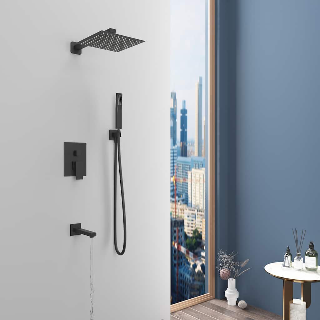 Black Shower Faucet Set Tub Spout Bathroom Rainfall Shower Head System