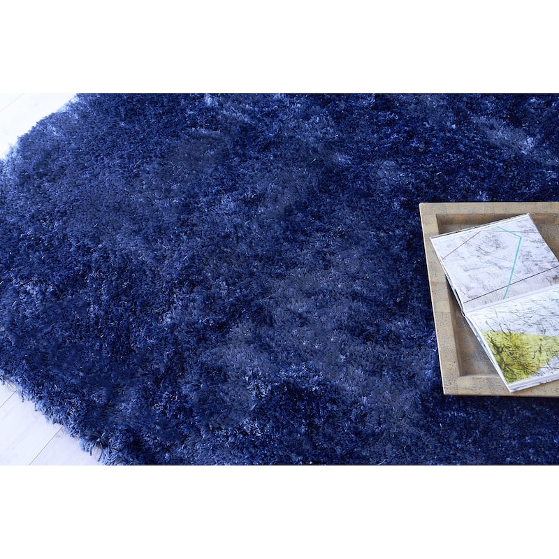 EXQUISITE RUGS Sumo Shag Hand-loomed Polyester/Microfiber Navy Area Rug.