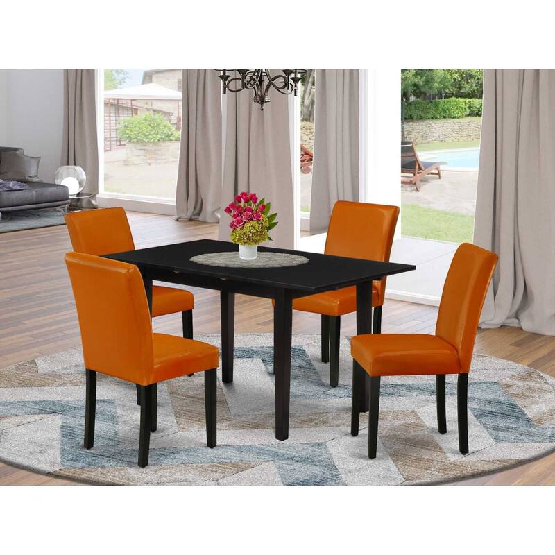 HomeStock 5-Pc Black Finish Solid Wood Top-Rectangular Upholstered Dining Room Set with Butterfly Leaf-Seats 4