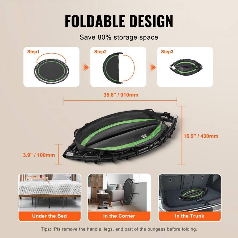 Black-Green Foldable Steel Fitness Trampoline with Adjustable Handle Perfect for Home Exercise