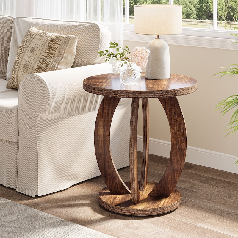 Round Side Table with Storage, Farmhouse End Table for Living Room Small Space