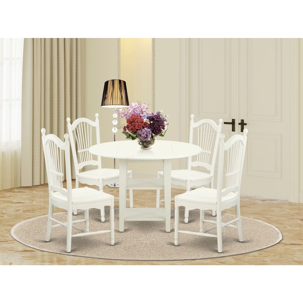 HomeStock 5-Pc Linen White Finish Solid Wood Top - Dining Room Set - Seats-4