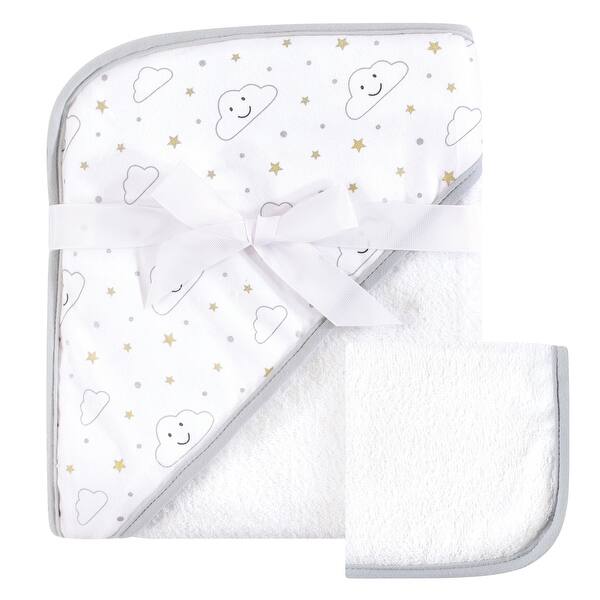 slide 1 of 1, Hudson Baby Infant Cotton Hooded Towel and Washcloth 2pc Set, Gray Clouds, One Size - Gray Clouds - One Size One Size - Gray Clouds
