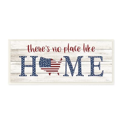 Stupell Patriotic There's No Place Like Home Phrase Americana Wood Wall Art - Blue