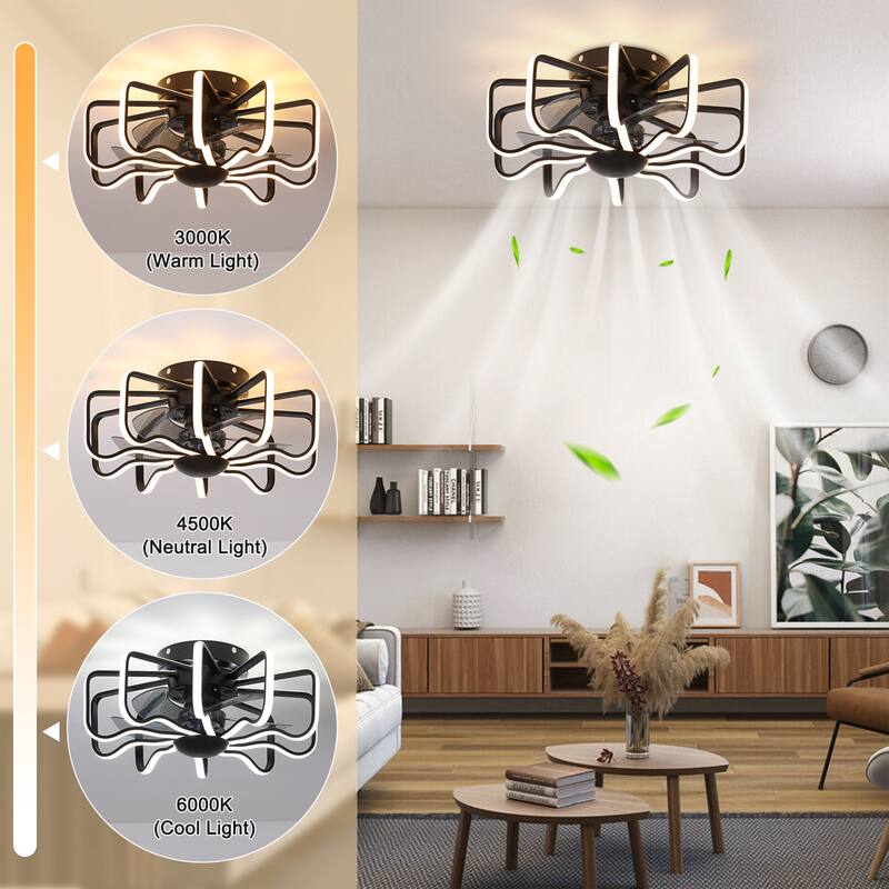 Starsky 22'' Drum Flush Mount Ceiling Fan with Light,6-Speed Low Profile Smart APP Control Ceiling Fan with Remote