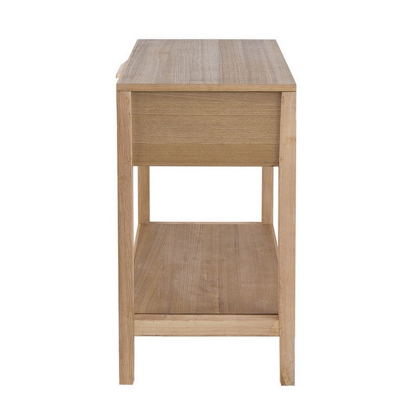 22 Inch Accent Side Table, Pine Wood, Woven Rattan, 1 Drawer - 22 H x 12 W x 22 L Inches