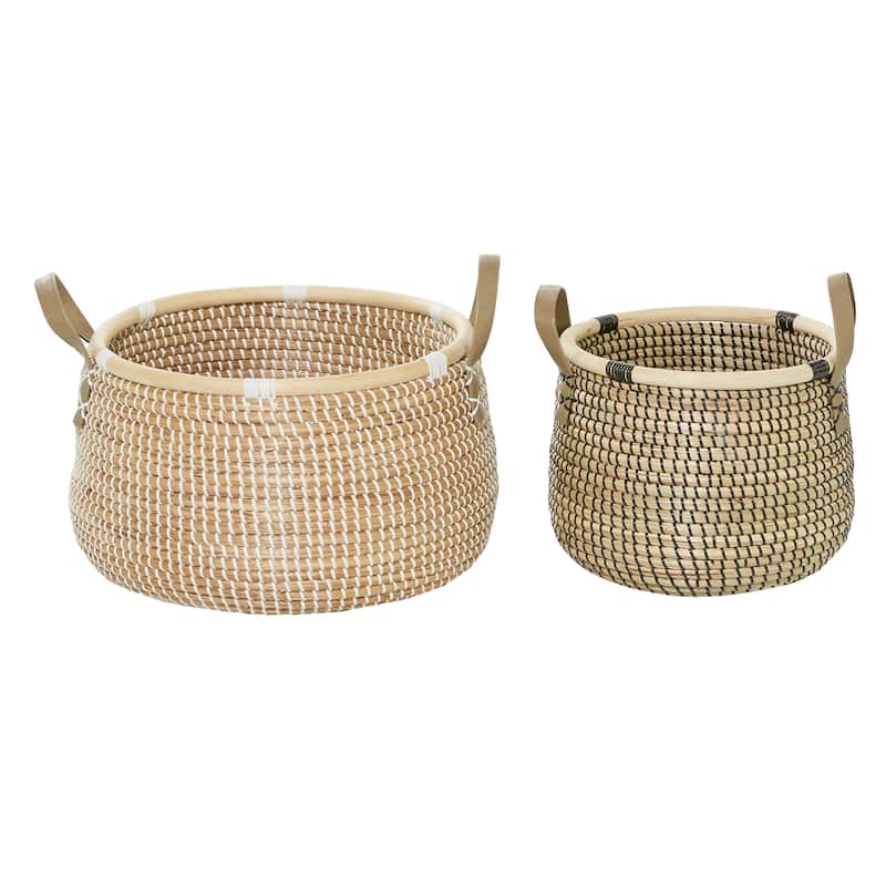 Banana Leaf Handmade Storage Basket with Handles - Set of 2 Brown - Roche River Decor - 18"W x 17"L x 13"H