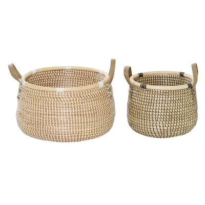 Banana Leaf Handmade Storage Basket with Handles - Set of 2 Brown - Roche River Decor - 18"W x 17"L x 13"H