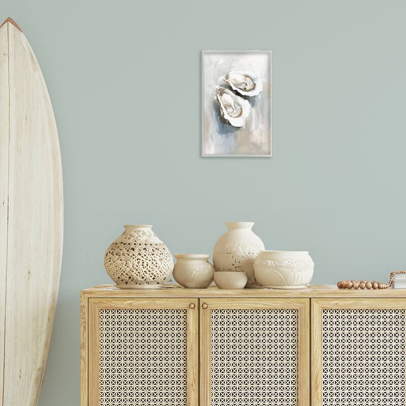 Stupell Two Oysters Seashell Mirage Framed Giclee Art Design By Ramona Murdock
