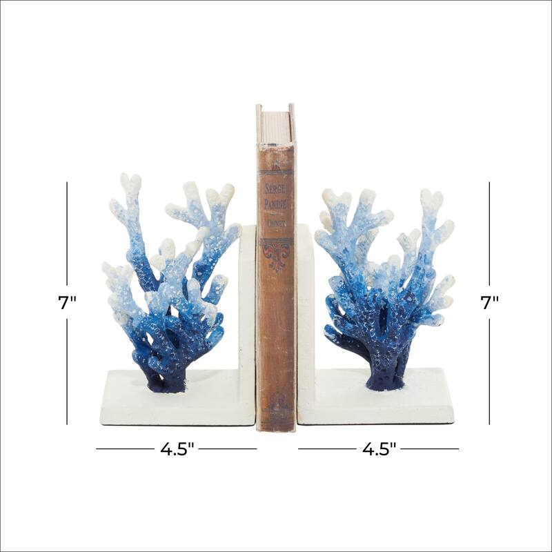 Metal Coral Decorative Bookends - Set of 2 White or Blue - Roche River Decor
