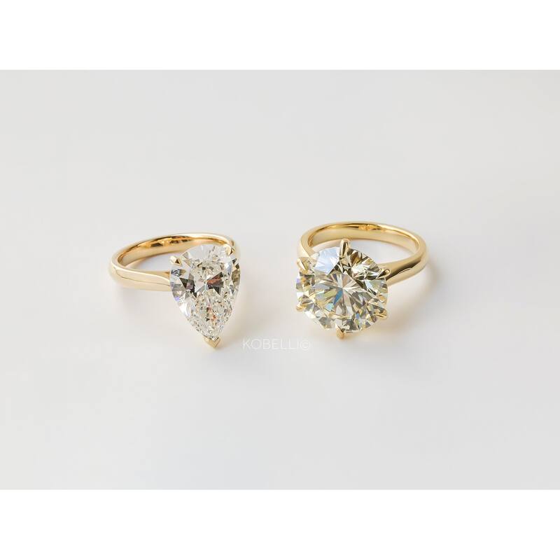 Kobelli 5.84 Carat Natural Diamond GIA Certified 14k Yellow Gold Pear Solitaire Cathedral One-of-a-Kind Ritz Engagement Ring