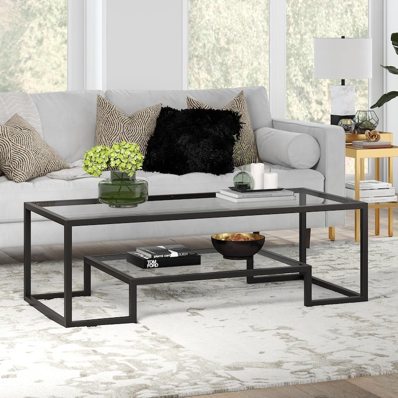 Athena Glam Handcrafted Geometric Coffee Table - 54" Blackened Bronze