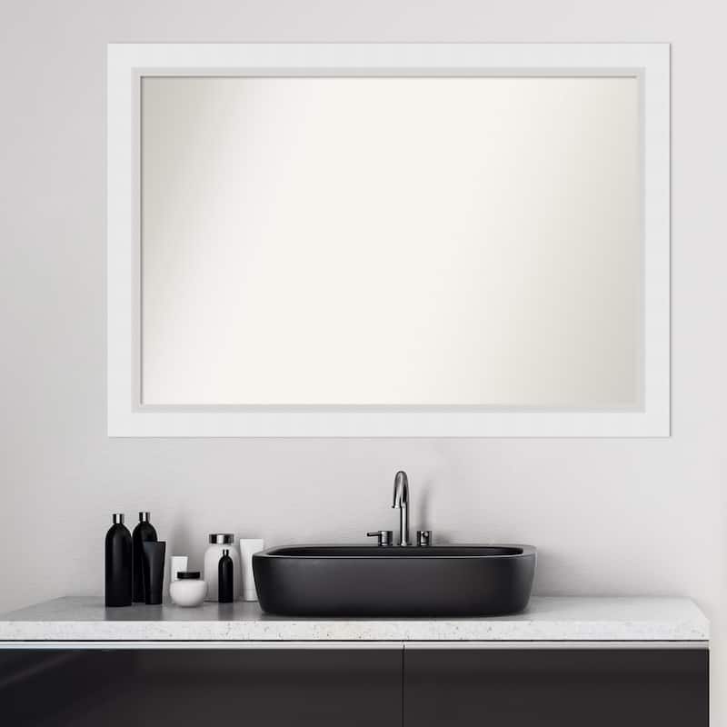 Non-Beveled Wood Bathroom Wall Mirror - Blanco White Frame