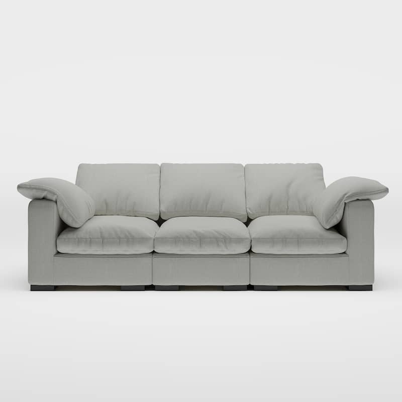 86.61'' Modern Farmhouse Deep 3-Seater Sofa, Track Arm Couch, Linen Fabric Sofa