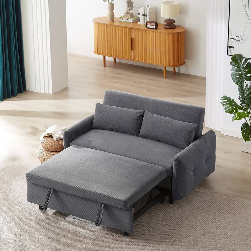 Convertible Sofa Bed Pull-out Sofa Couch 2 Seat Loveseat Sofa Modern Sleeper Sofa with 2 Throw Pillows and USB Ports - DARK GREY