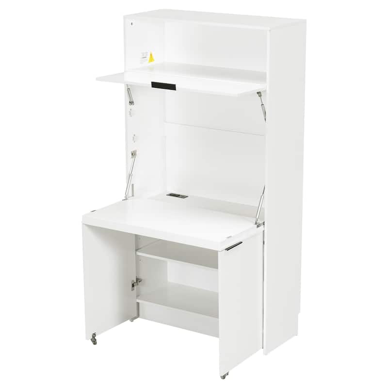 69" Kitchen Pantry Buffet with Hutch, Foldable Workstation & Power Outlet